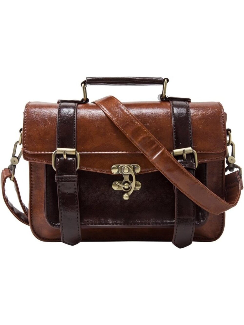 Vintage PU Leather Satchel Purse | Small College Crossbody Messenger Bag